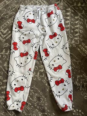 Hello Kitty White Pajama Pants with Red Bow Print